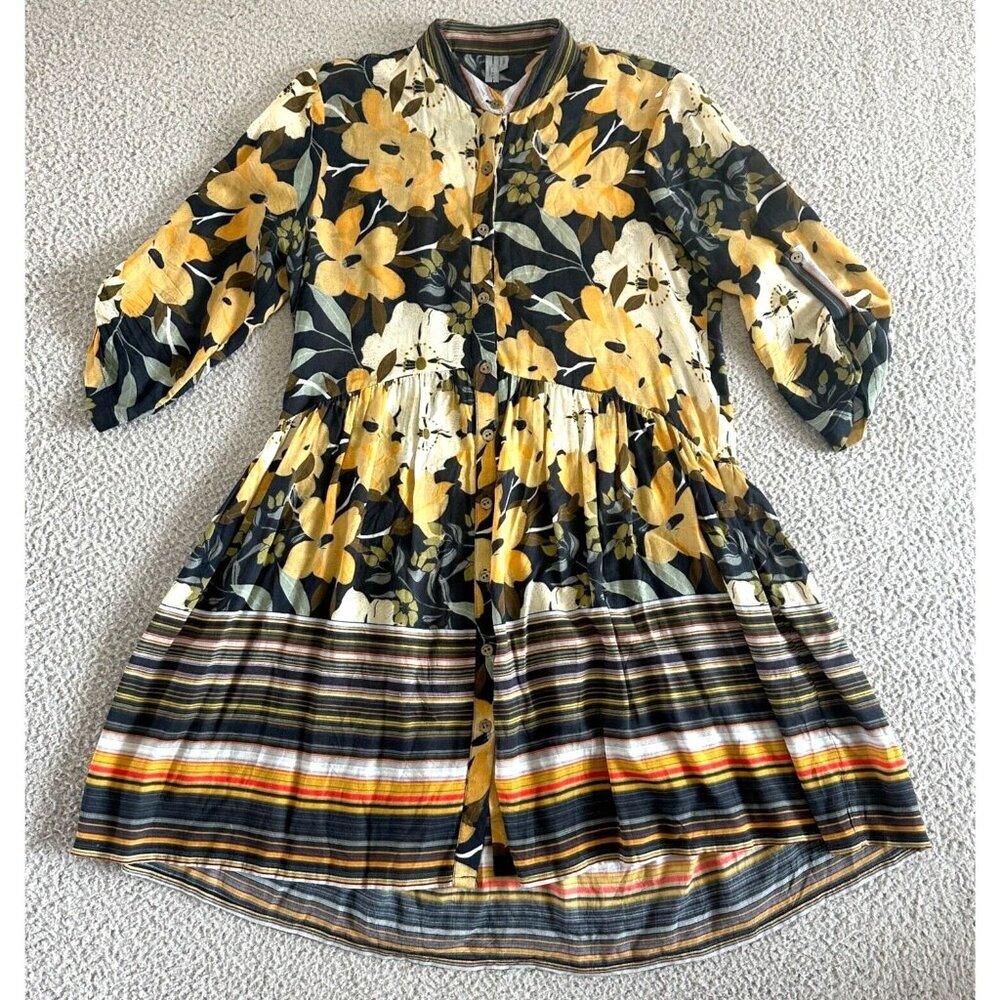 Bl^nk London Tiered Dress Drop Waist Oversized Button Front Macro Floral